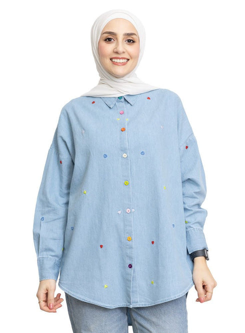 Heart - Ice E - Over Size Denim Shirt - Khotwh